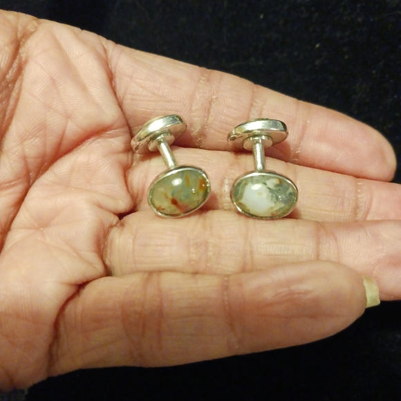 Vintage stainless steel marble cufflinks - Picture 1 of 8